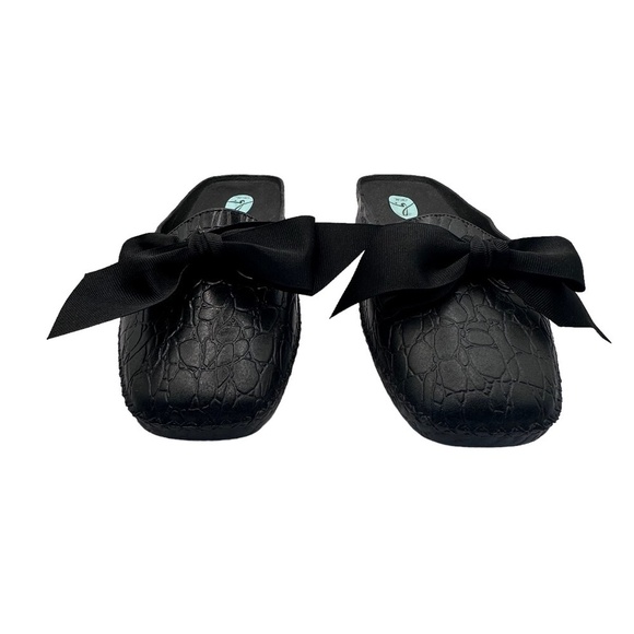 OKA. b Mules Black Croc Embossed Spa Shoes with Bow Size L (9.5-10.5) - Picture 4 of 9
